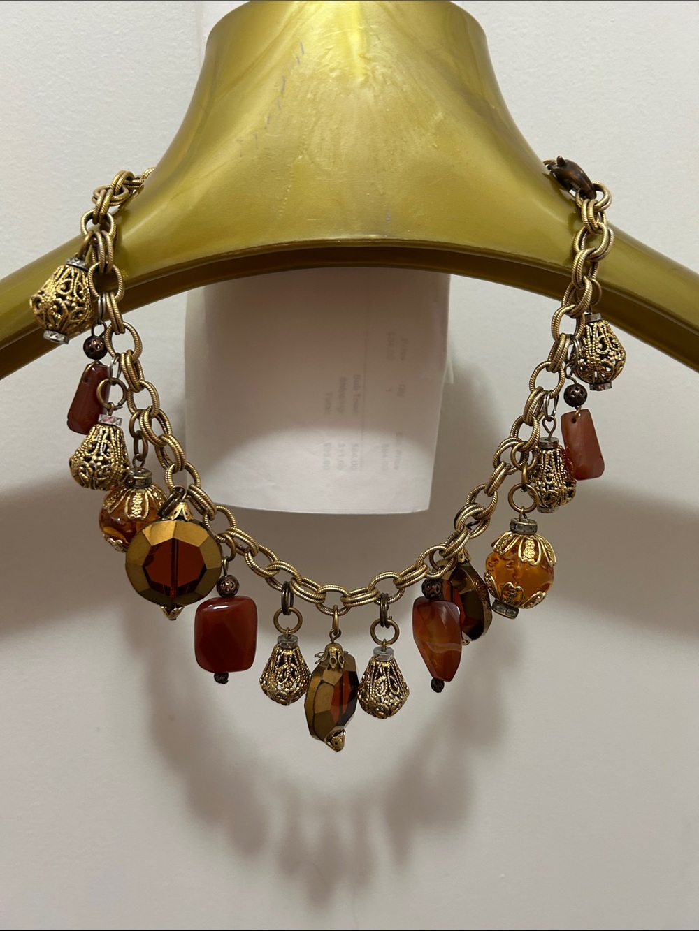 Gold-Tone Brown Beaded Charm Necklace - Women Jewelry - Picture 1 of 2